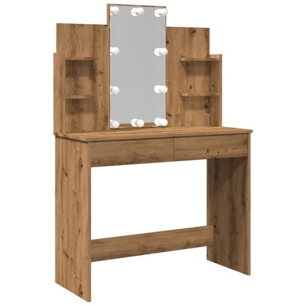 vidaXL makeupbord med LED-lys 96x40x142 cm kunsteg