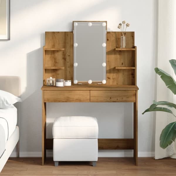 vidaXL makeupbord med LED-lys 96x40x142 cm kunsteg