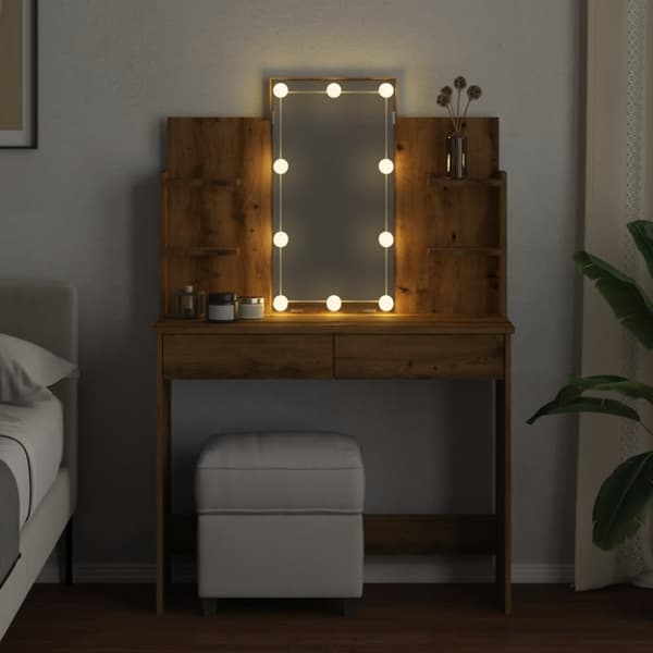 vidaXL makeupbord med LED-lys 96x40x142 cm kunsteg
