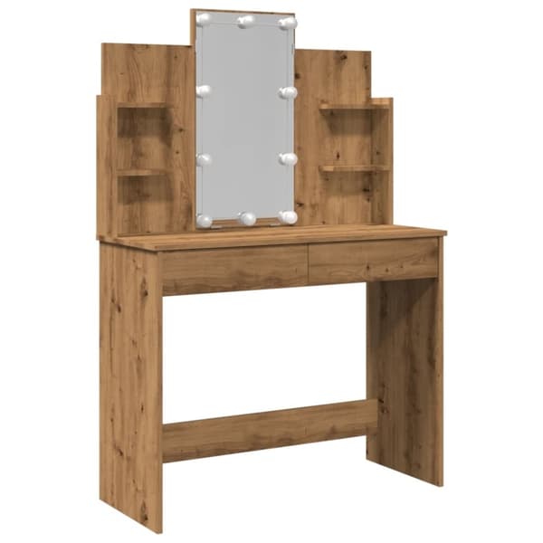 vidaXL makeupbord med LED-lys 96x40x142 cm kunsteg
