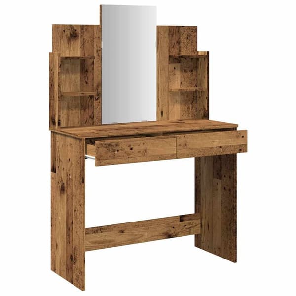 vidaXL Sminkebord med speil gammelt tre 96x39x142 cm