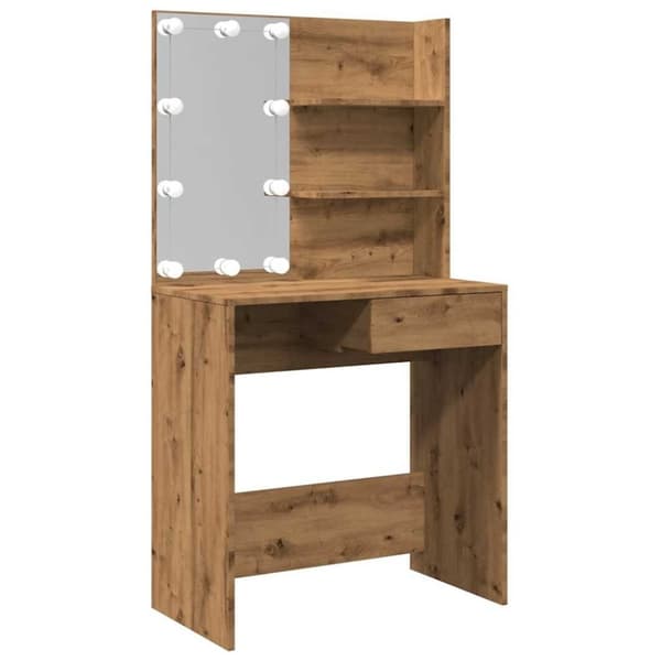 vidaXL Sminkebord med LED artisan eik 74,5x40x141 cm