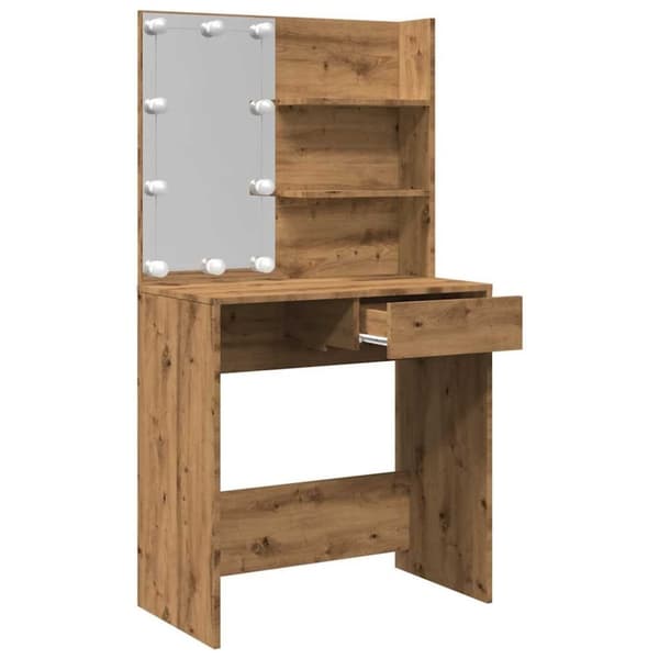 vidaXL Sminkebord med LED artisan eik 74,5x40x141 cm