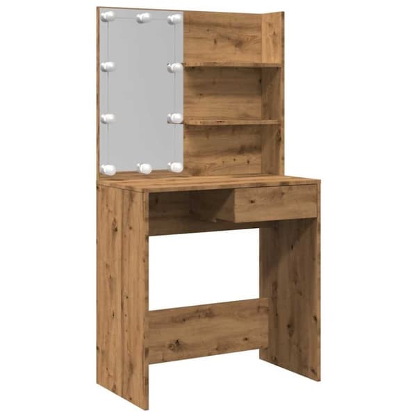 vidaXL Sminkebord med LED artisan eik 74,5x40x141 cm
