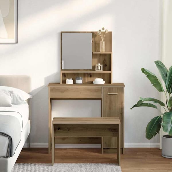 vidaXL Sminkebordsett artisan eik konstruert tre