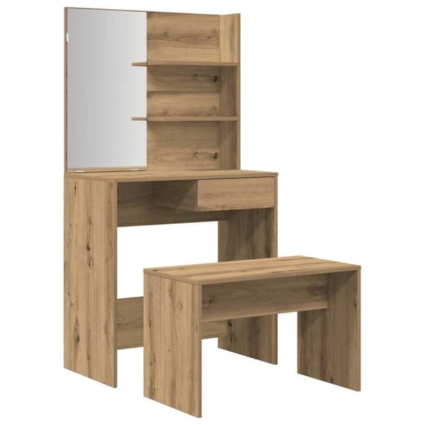 vidaXL Sminkebordsett artisan eik konstruert tre
