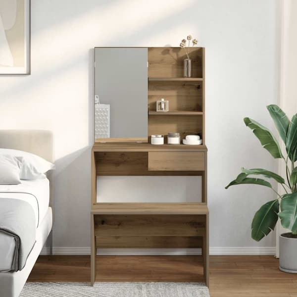 vidaXL Sminkebordsett artisan eik konstruert tre