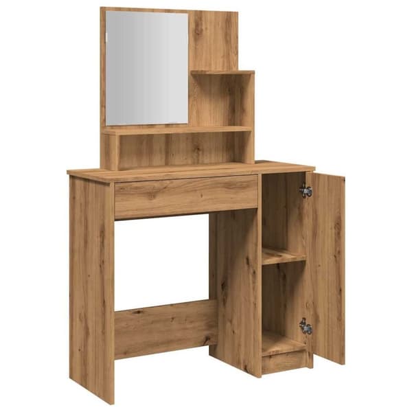 vidaXL Sminkebord med speil artisan eik 86,5x35x136 cm