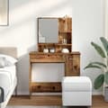 Miniatyrbild 4 av 11: vidaXL Sminkbord med spegel gammalt trä 86,5x35x136 cm