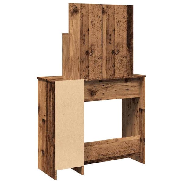 vidaXL Sminkbord med spegel gammalt trä 86,5x35x136 cm