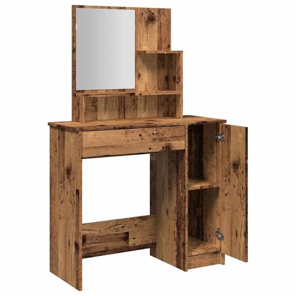 vidaXL Sminkbord med spegel gammalt trä 86,5x35x136 cm