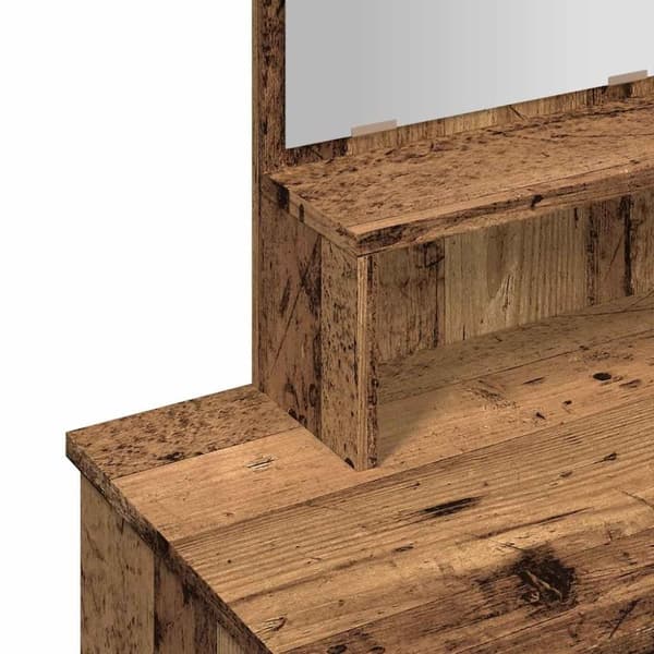 vidaXL Sminkbord med spegel gammalt trä 86,5x35x136 cm