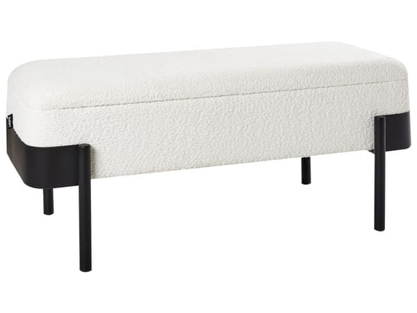Oppbevaringsbenk for Soverom Off White Polyester Stoff Polstring Svarte Ben Cottage Design Solid Farge Stue Møbler