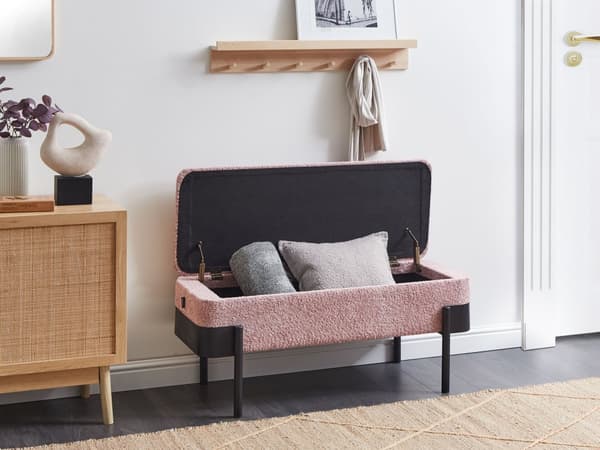 Oppbevaringsbenk for Soverom Rosa Polyester Stoff Polstring Svarte Ben Hytte Design Solid Farge Stue Møbler