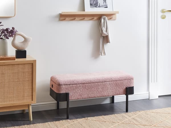 Oppbevaringsbenk for Soverom Rosa Polyester Stoff Polstring Svarte Ben Hytte Design Solid Farge Stue Møbler