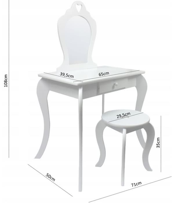 Kosmetisk toiletbord ELZA pink til piger + skammel og spejl CHM