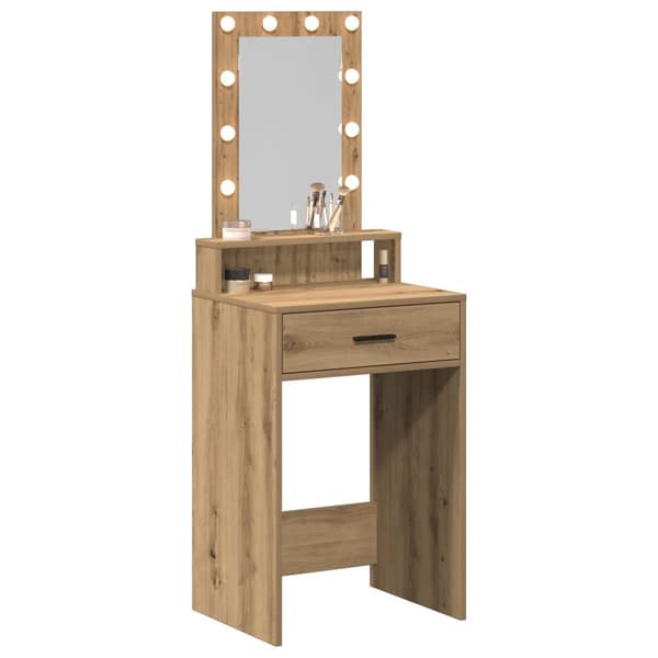 vidaXL Sminkebord med LED-lamper i Artisan Eik 50x41x140 cm