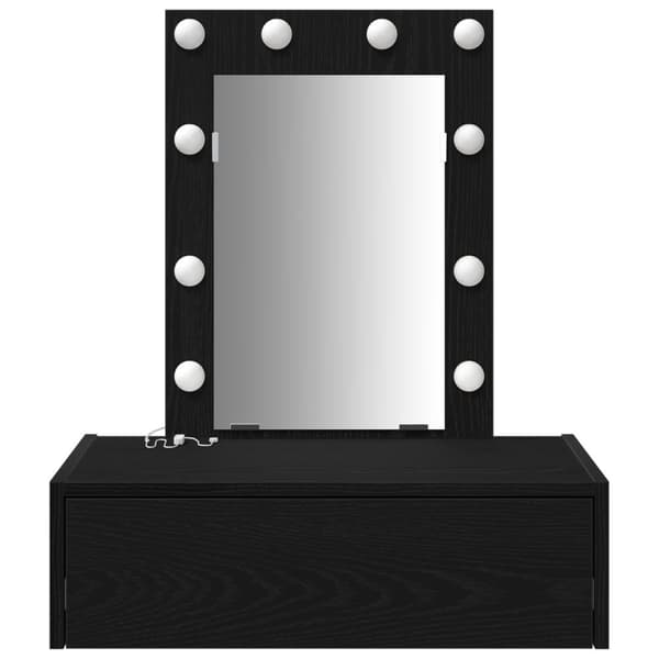 vidaXL Veggmontert sminkebord med LED-lamper - Svart eik