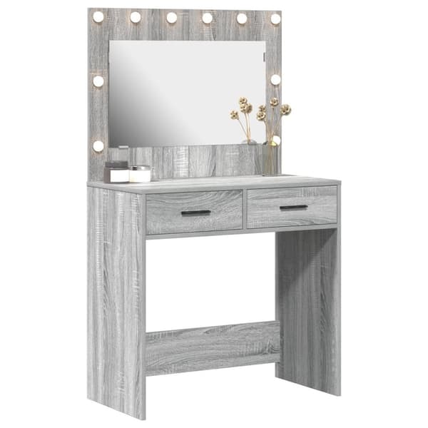 vidaXL Pukeutumis-pöytä LED-valoilla Harmaa Sonoma 78,5x41x135 cm