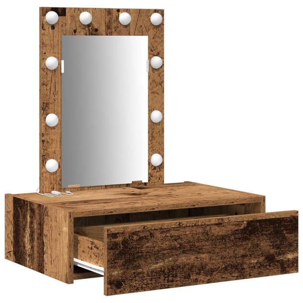 vidaXL Gammalt trä Trä 60 x 40 x 70 cm Spegel Sminkbord Rektangulär