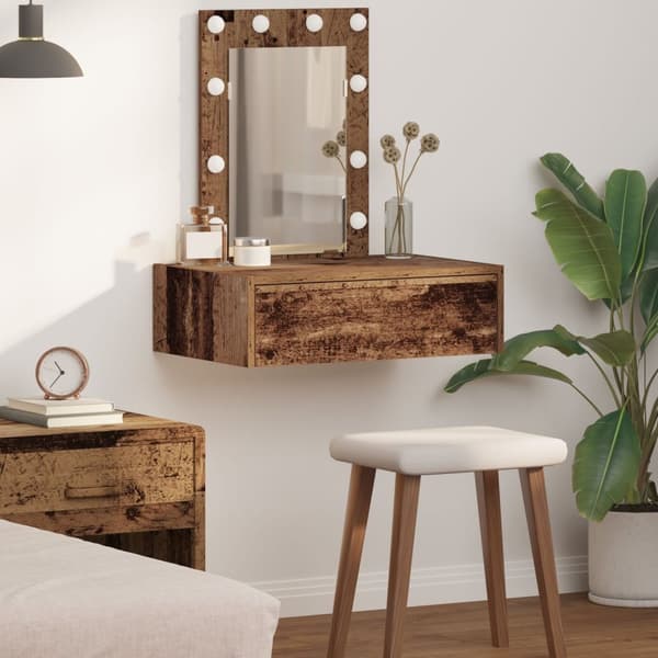 vidaXL Gammalt trä Trä 60 x 40 x 70 cm Spegel Sminkbord Rektangulär