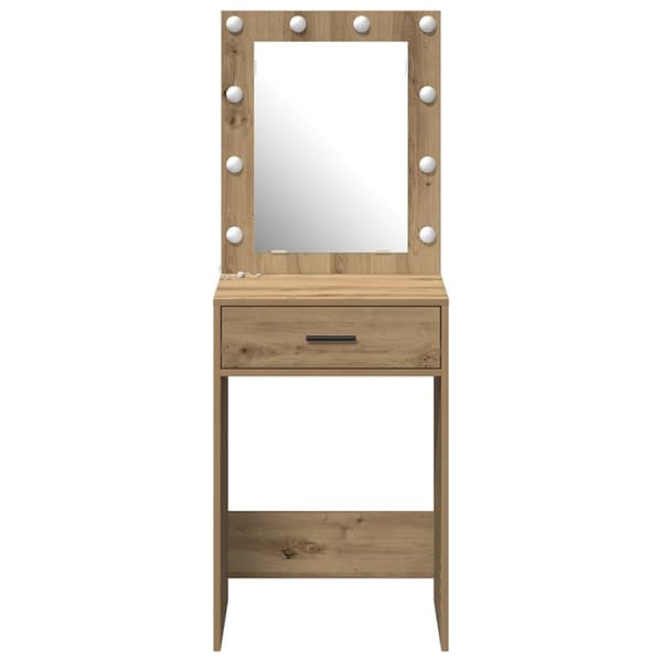 vidaXL Artisan ek MDF, Glas 50 x 41 x 135 cm Spegel Sminkbord