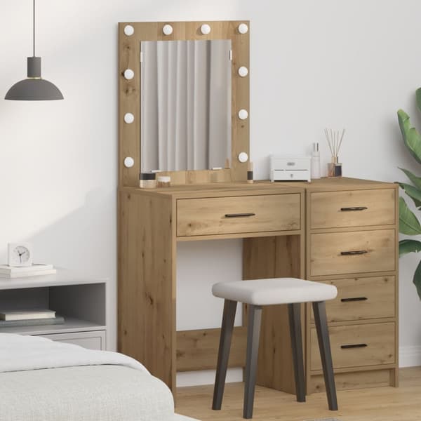 vidaXL Artisan ek MDF, Glas 50 x 41 x 135 cm Spegel Sminkbord