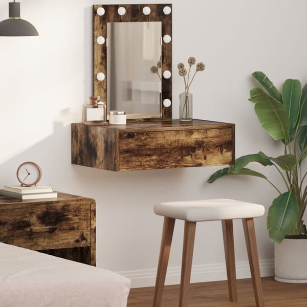 vidaXL Rökt ek Massivt trä 60 x 40 x 70 cm Sminkbord Rektangulär