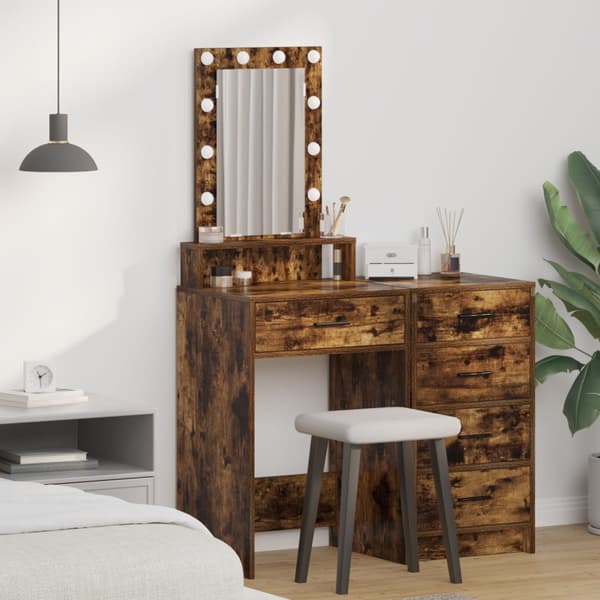 vidaXL Røget Eg Konstrueret Træ 50 x 41 x 140 cm Spejl Spejlbord
