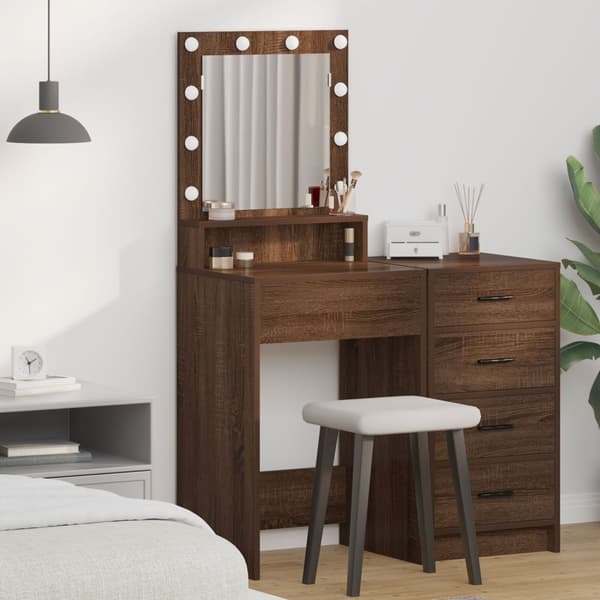 vidaXL Brune Egetræ Konstrueret træ 50 x 41 x 135 cm Spejl Sminkebord