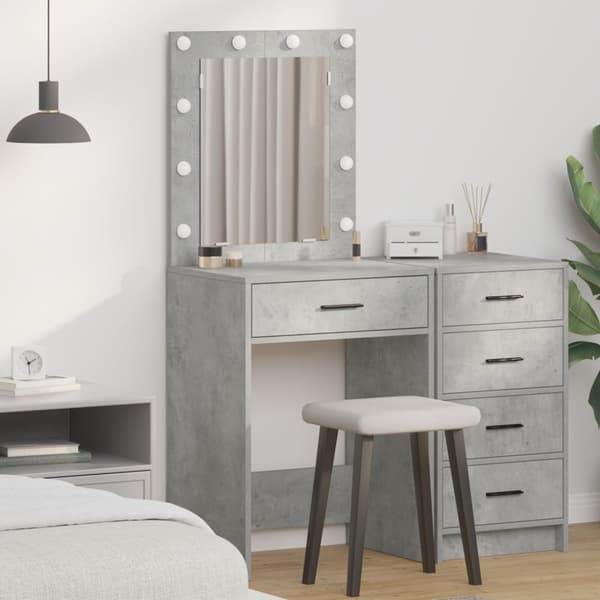 vidaXL Betonggrå Spånskiva 50 x 41 x 135 cm Spegel Modernt sminkbord