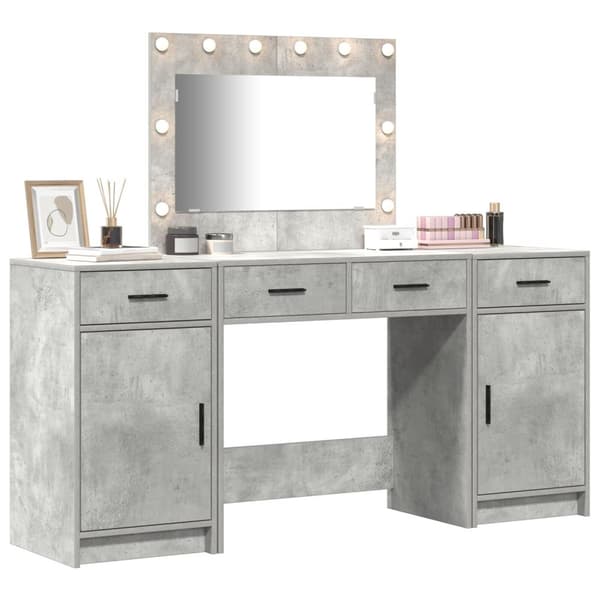 vidaXL Set med 3 Betonggrå MDF med betongfinish Medium Sminkbord