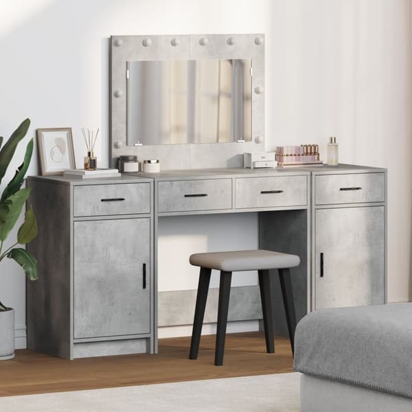 vidaXL Set med 3 Betonggrå MDF med betongfinish Medium Sminkbord