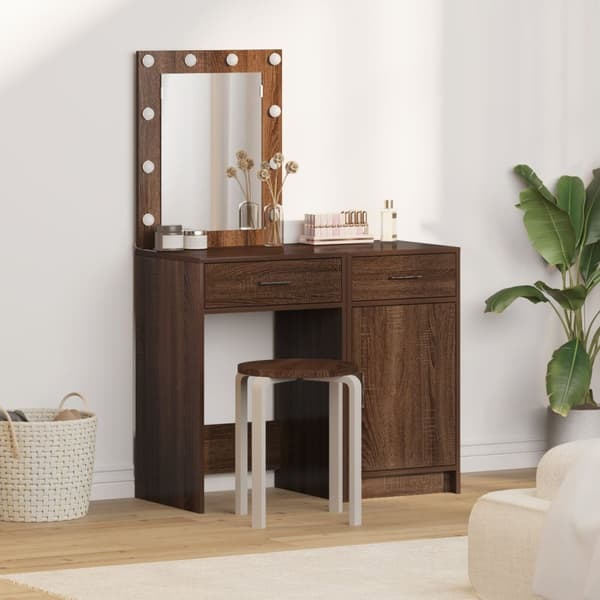 vidaXL Sæt af 2 Brun eg MDF Medium Spejl Vanity unit Rektangulær