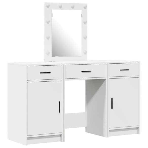 vidaXL Sæt af 3 Hvid MDF Medium Spejl  Smykkebord Rektangulært