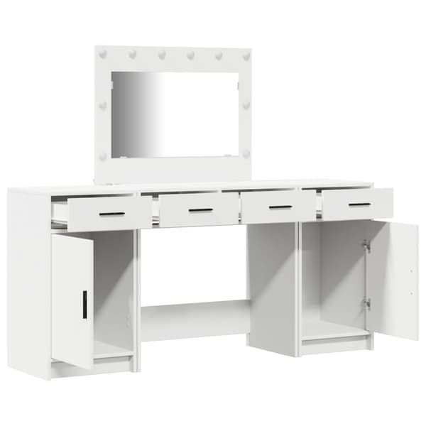 vidaXL Set av 3 Vit MDF, Glas Kompakt Sminkbord Rektangulär