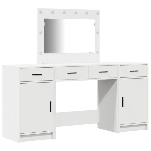 vidaXL Set av 3 Vit MDF, Glas Kompakt Sminkbord Rektangulär