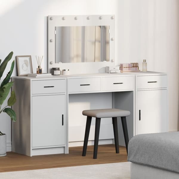 vidaXL Set av 3 Vit MDF, Glas Kompakt Sminkbord Rektangulär