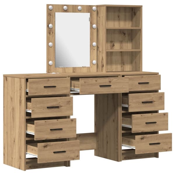 vidaXL Set om 3 Artisan ek Konstruerat trä, spegel Högskåp Rektangulär