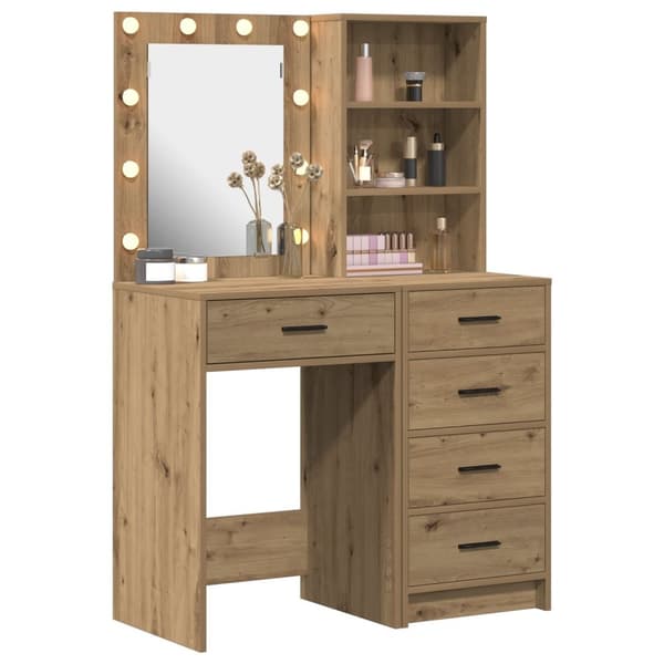 vidaXL 2-delt sminkebordsett med LED Artisan eikefiner