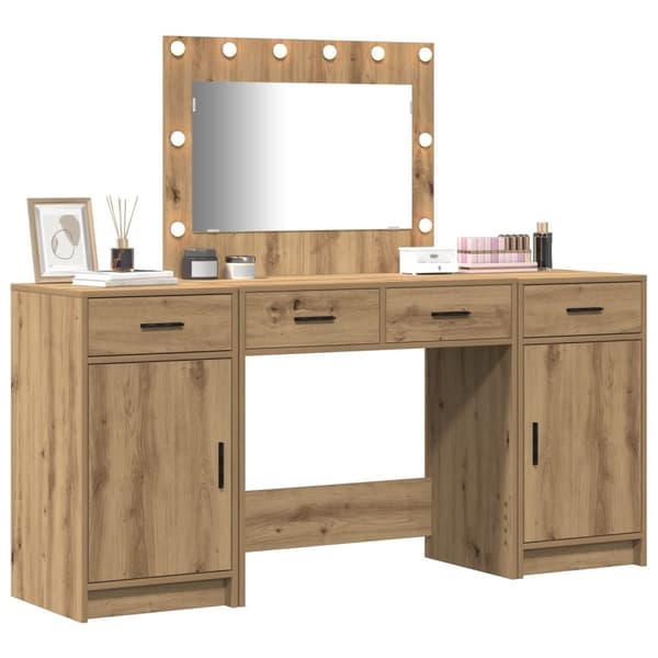 vidaXL Sæt af 3 Artisan egetræ spånplader, glas, metal Standard