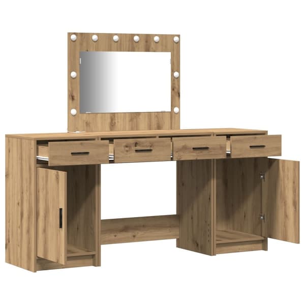 vidaXL Sæt af 3 Artisan egetræ spånplader, glas, metal Standard