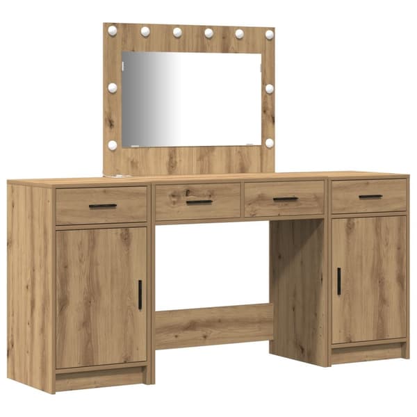 vidaXL Sæt af 3 Artisan egetræ spånplader, glas, metal Standard