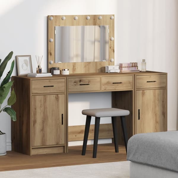 vidaXL Sæt af 3 Artisan egetræ spånplader, glas, metal Standard