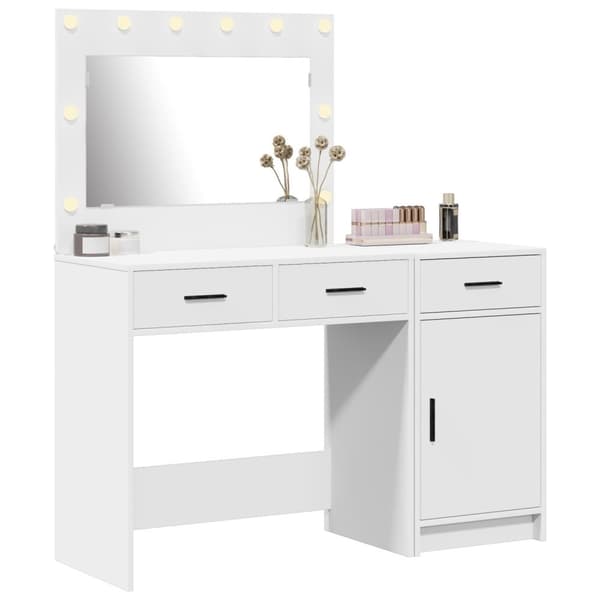 vidaXL Sæt af 2 Hvid MDF Medium Spejl Dressingbord Rektangulært