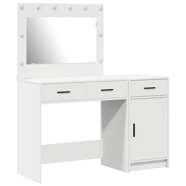 vidaXL Sæt af 2 Hvid MDF Medium Spejl Dressingbord Rektangulært