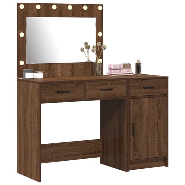 vidaXL Sæt af 2 Brun egetræ MDF og glas Medium Makeupbord