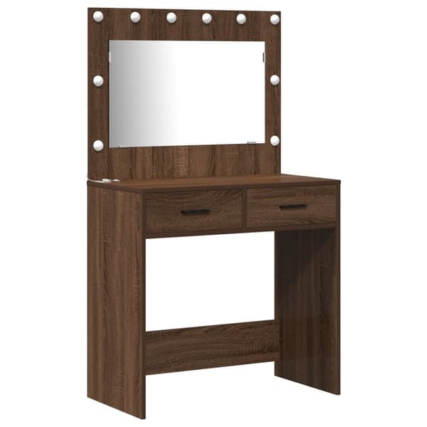vidaXL Sæt af 2 Brun egetræ MDF og glas Medium Makeupbord