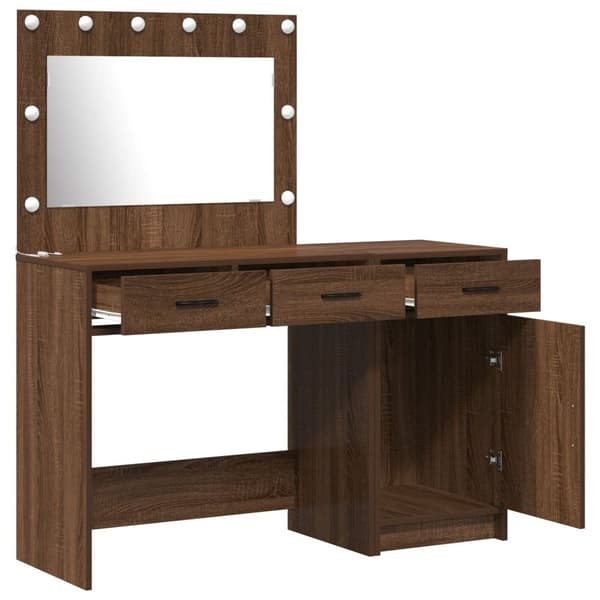 vidaXL Sæt af 2 Brun egetræ MDF og glas Medium Makeupbord