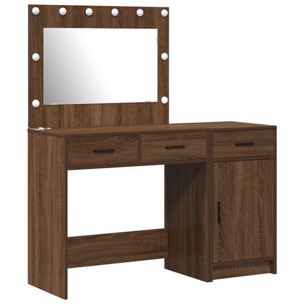 vidaXL Sæt af 2 Brun egetræ MDF og glas Medium Makeupbord